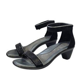 Naot Womens Progress Low Heel Open Toe Sandals, Black Nubuck, Rivet Accent, US 7
